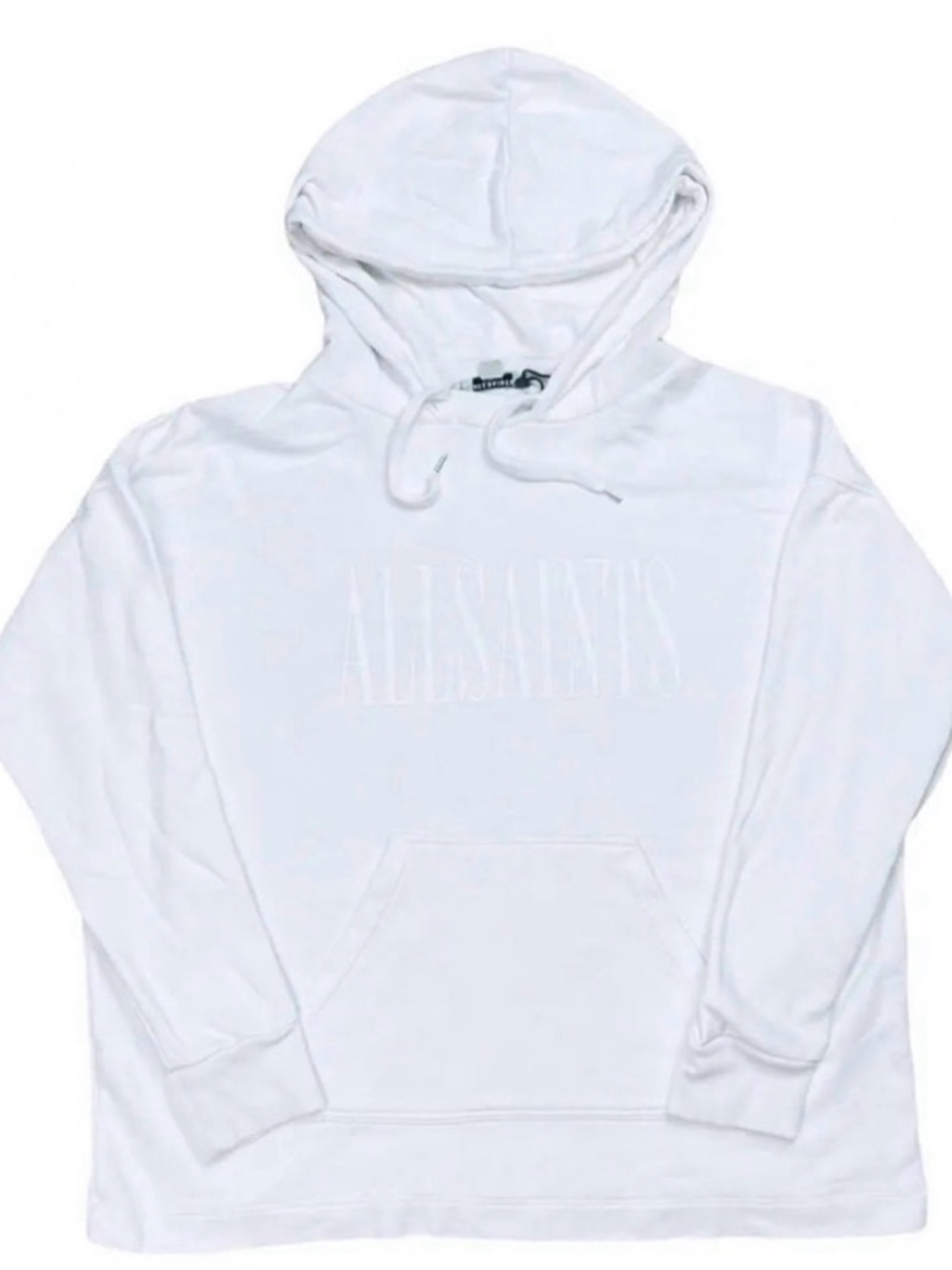 AllSaints oversized monochrome White Pullover Hoodie with Branded Neck Tag - Picture 1 of 12